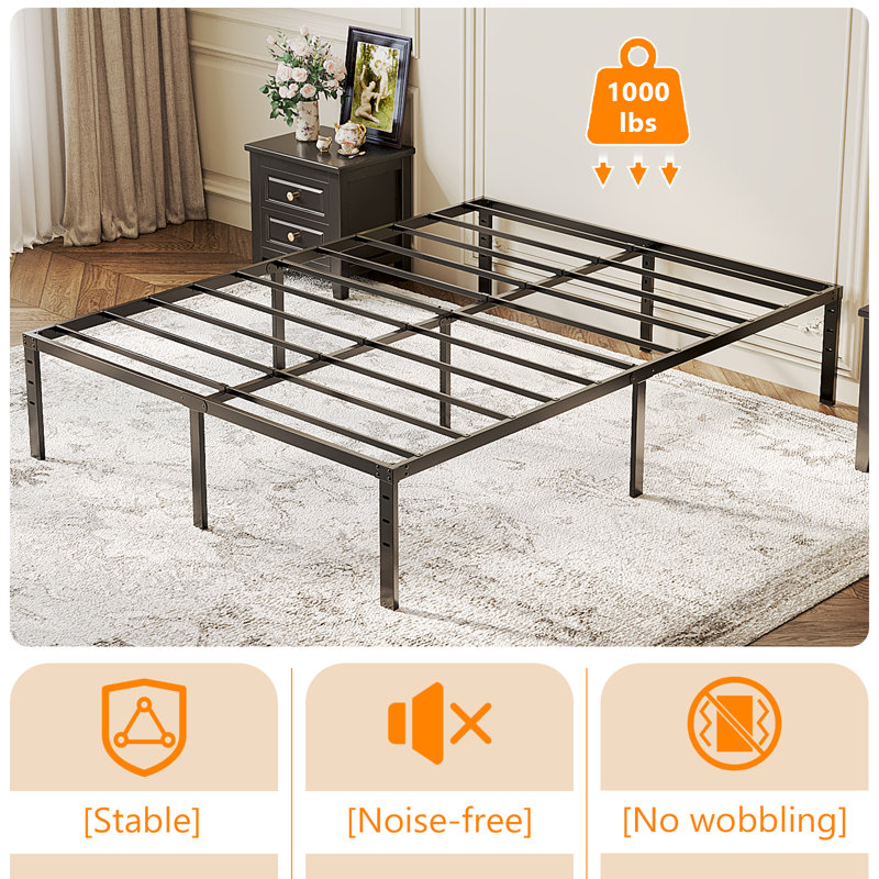 Structure de lit robuste, lit plateforme en métal sans sommier, Très grand lit, 14"