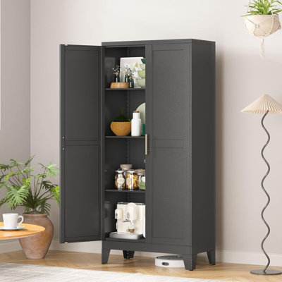 Modern Sturdy 2 Doors Corner Kitchen Pantry Cabinet for Storage With Adjustable Shelves by Winston Porter