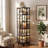 5-Tier Rotating Wood Corner Bookcase with 360-Degree Display, Rustic Brown Spinning Floor Shelf