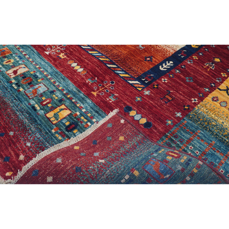 Hand Knotted Wool Southwestern Area Rug in Dark Gray/Red/Blue/Yellow