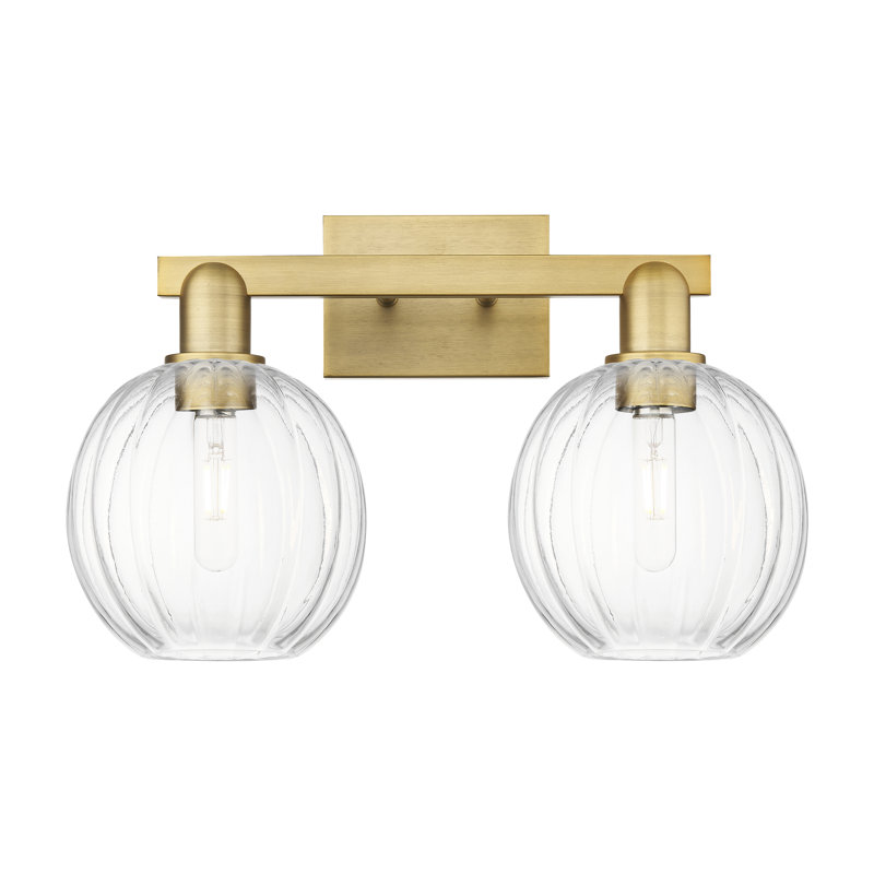 Eldon - Éclairage pour meuble-lavabo à abat-jour sphérique 16 po 2 lumières, Laiton brossé, Transparent