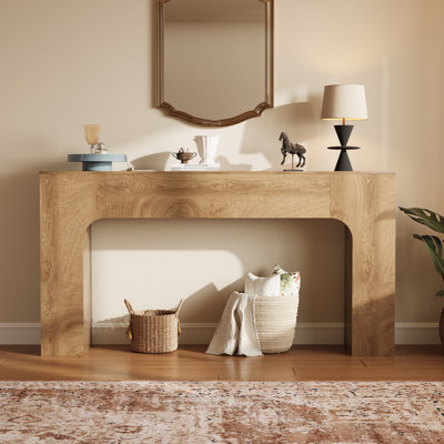 Console 63 po pour le salon - table d'entrée étroite en bois, décor rustique en chêne, mobilier de couloir peu encombrant, idéal derrière le canapé ou dans le vestibule, couleur chêne