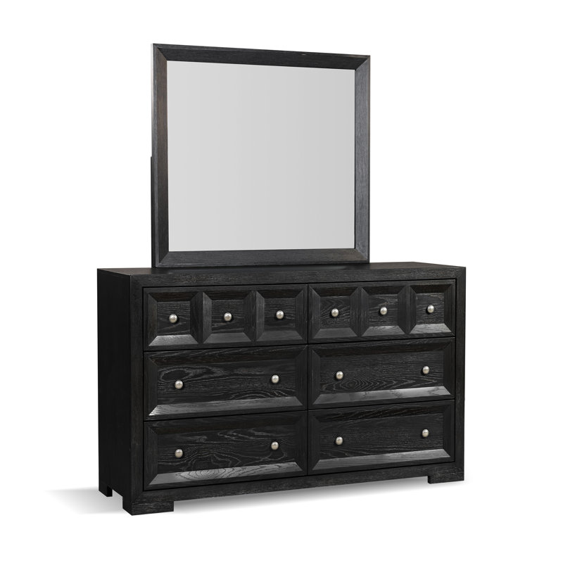 Schell 6-Piece Bedroom Set, Natural, Queen, 6 Pcs: Bed, 2 Nightstands, 2 Dressers, Mirror