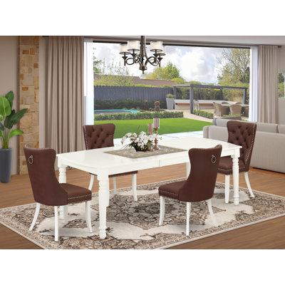 5 Piece Kitchen Set Consists of a Rectangle Dining Table with Removable leaf and 4 Parson Chairs, linen white