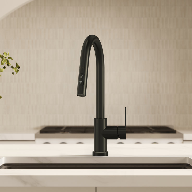  Pull Down Sprayer Kitchen Sink Faucet, Single Handle Kitchen Faucet with LED Light Base, Matte Black