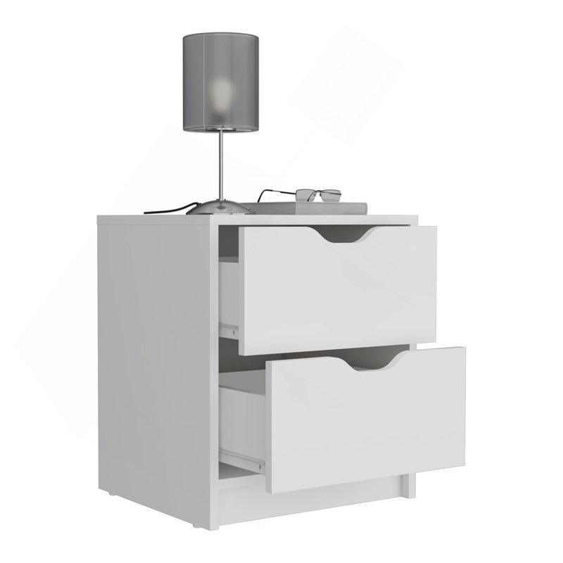 Table de chevet 2 tiroirs, table de bout, table d'appoint Basilea - blanc, Blanc