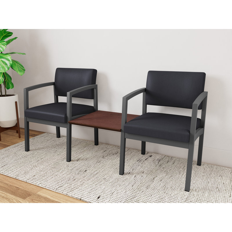 Structure tandem 2 places avec table centrale en acier Lenox, Gris anthracite / noyer cacao, Cocoa Walnut