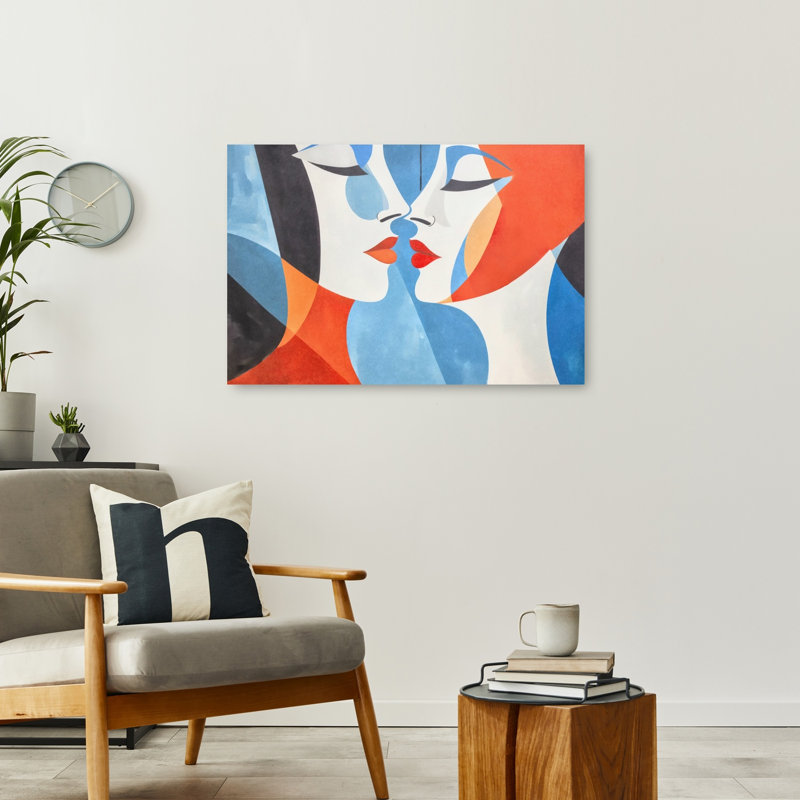 Modern Abstract Kiss Colorful Romantic Abstract Wall Art Print 1 Piece Wrapped Canvas Wall Art, 60.96cm H x 91.44cm W