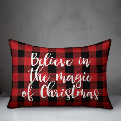  Believe in the Magic of Christmas in Buffalo Check Plaid Lumbar Pillow