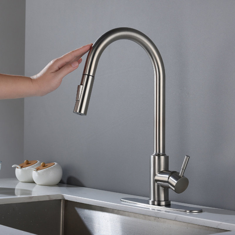 Robinet de cuisine tactile avec douchette extractible, Tactile, Nickel brossé