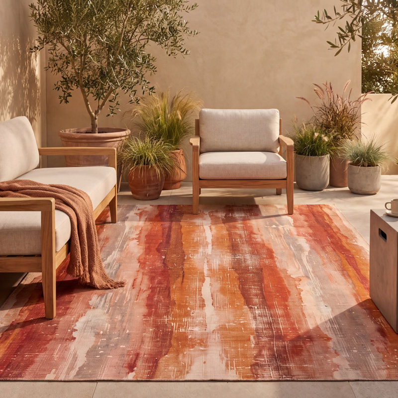 Tapis Flint2 moderne à l'aquarelle abstraite orange, rouge et crème, lavable en machine, antidérapant, à poils courts, pour l'intérieur et l'extérieur, adapté aux animaux domestiques, idéal pour le salon, la chambre, la salle à manger, l'entrée, le corridor ou le bureau.
