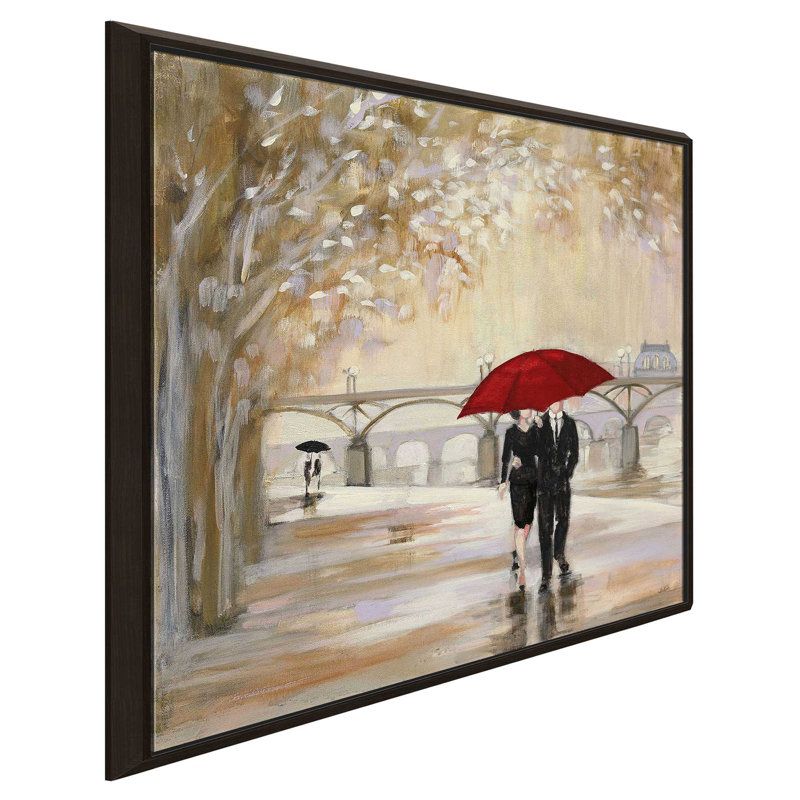 «Romantic Paris III Red Umbrella (Square)» par Julia Purinton, reproduction, Cadre flottant espresso