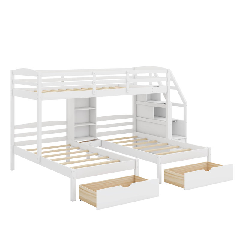 Triple Bunk Bed With Stairs, Triple Bunk Bed With Drawers, Staircase With Storage, Built-In Shelves