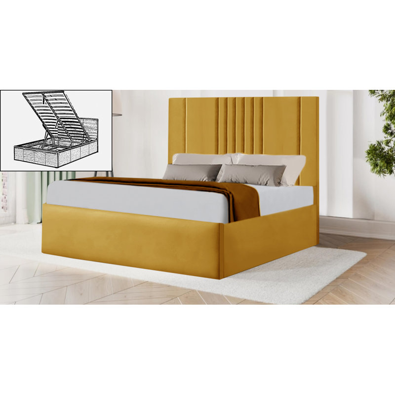 Berdeen Upholstered Ottoman Storage Bed, Yellow Mustard, Double (4'6)