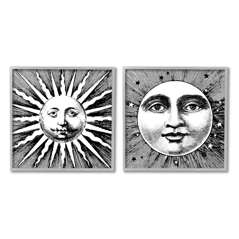 Sun and Moon faces, impression sur bois 2 pièces, H 12 po x l 24 po x P 1,5 po, Estampe numérique Farmhouse