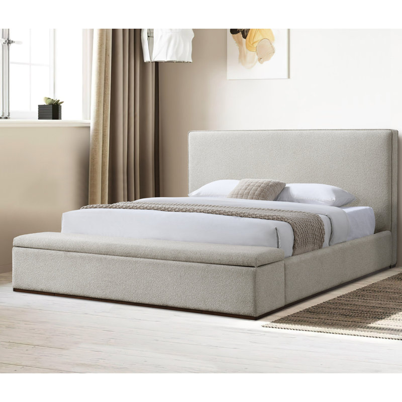 Lit Boxer en lin beige avec rangement Boxter, Grand