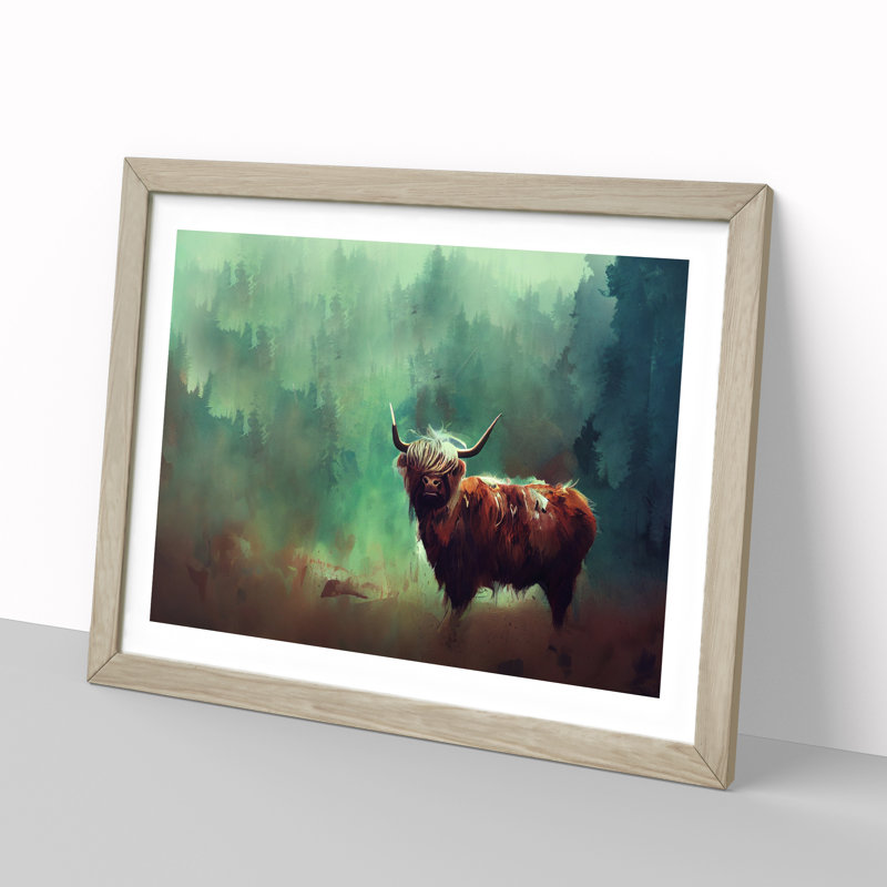 Highland Cow Abstract - Single Picture Frame Painting, 46cm H x 64cm W x 2cm D, Oak