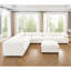 Grand canapé modulaire modulaire avec rangement Canapé modulaire en chenille pour le salon, dossier cylindrique et accoudoirs 6 places, blanc