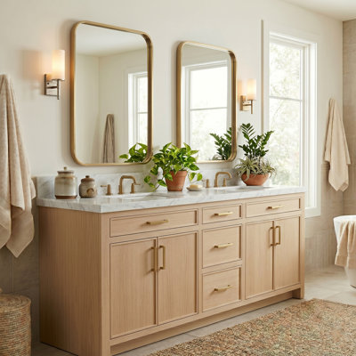 Modern Metal Frame Tempered Glass Wall  Mirrors,  Bathroom Vanity Mirror Set