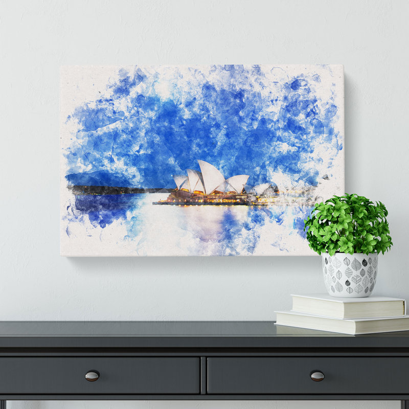Sydney Opera House Watercolour - Wrapped Canvas Print, 50cm H x 76cm W x 3cm D