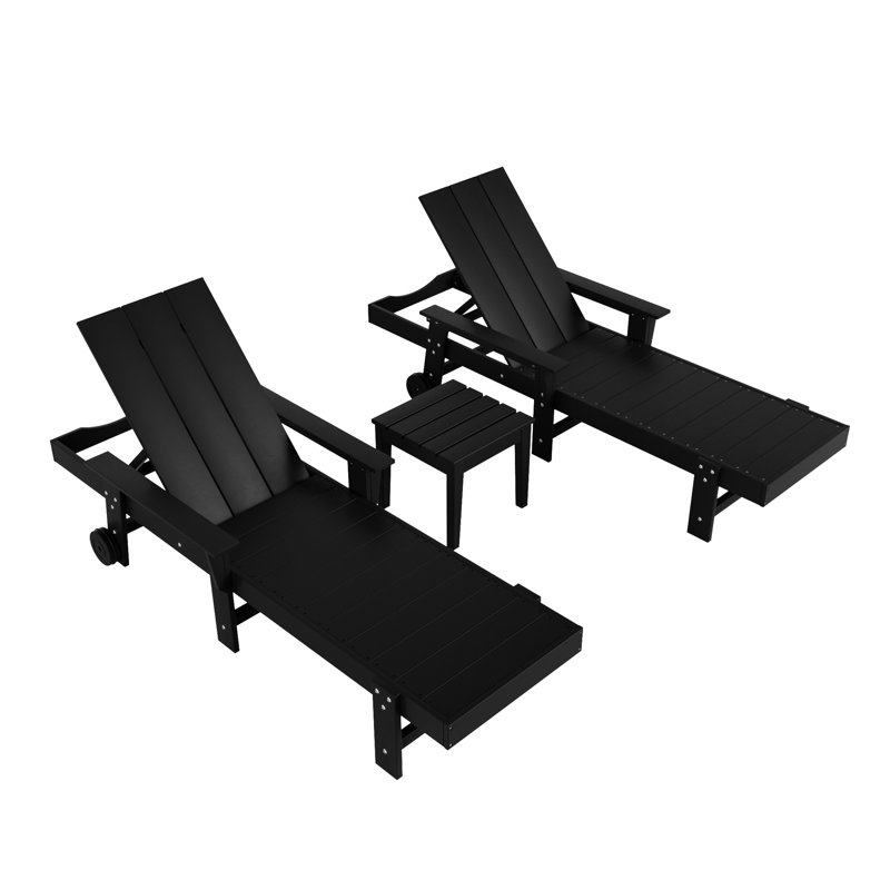 Joubert Outdoor Chaise Lounge with Table, Black