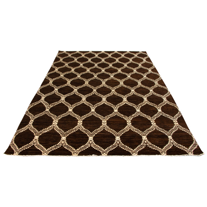 Tapis brun foncé en laine noué à la main de conception unique 18 pi 9 po 9 po x 13 pi 8 po New Age