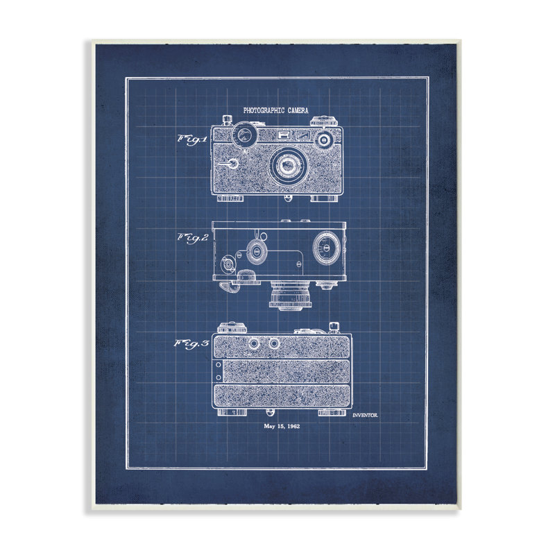«Vintage Appareil photo Blueprint», impression, H 15 po x l 10 po, Plaque en bois