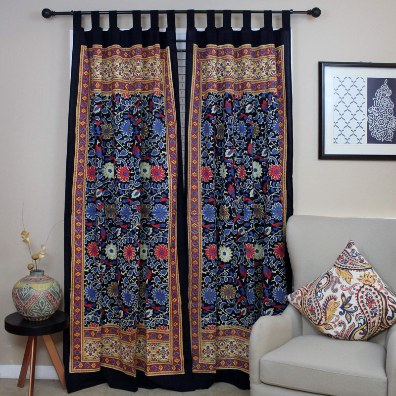 Datron 100% Cotton Semi Sheer Curtain Single Panel, Yellow Black