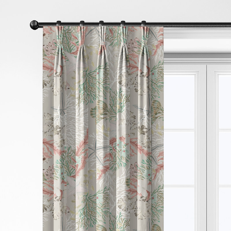Under The Sea Coral Cotton Pinch Pleat Drapery Panel Set of 2, 20" W x 192" L