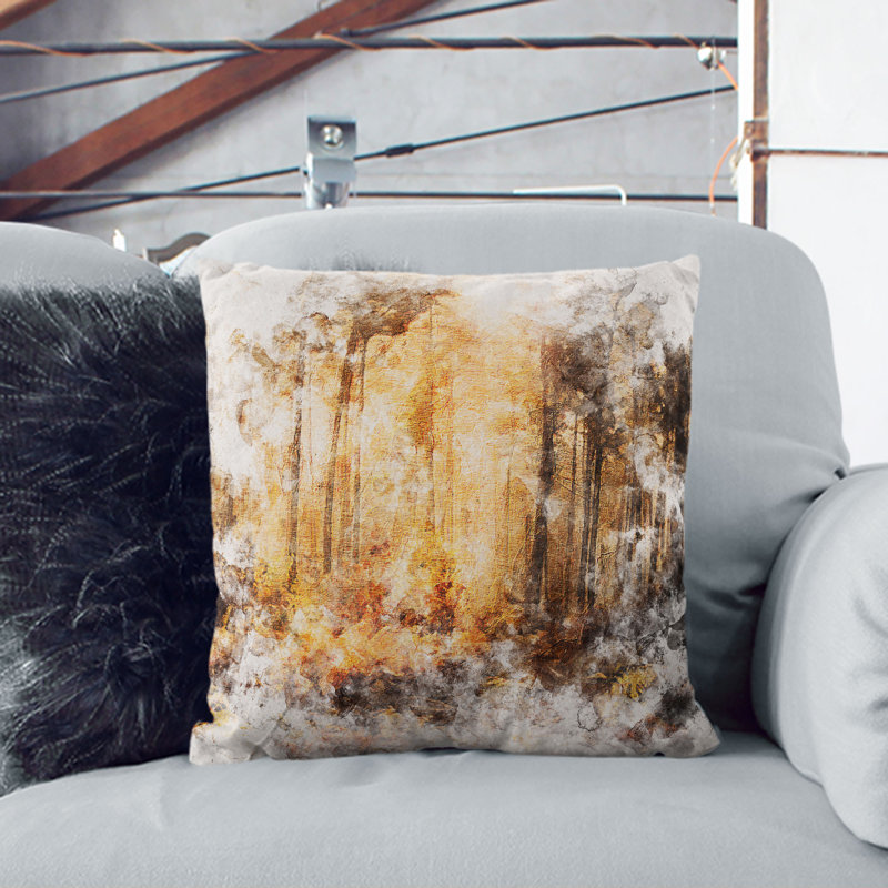Forest in an Orange Glow Cushion with Filling, Stone, 55cm H x 55cm W x 20cm D