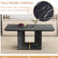 Table de salle à manger à motif de marbre noir 63 po x 35,4 po avec 4 chaises en tissu de lin gris - utilisation spacieuse et élégante de l'espace moderne-2080035037-2080035036