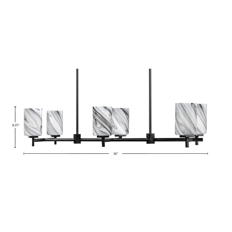 Finola 6 Light Island Light Shown With 4", Abstract, Black/White, Matte Black