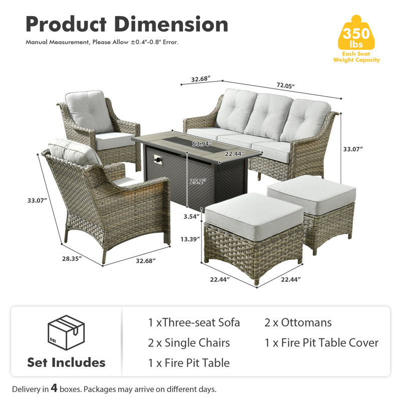 Daliya Wicker 5 - Person Patio Conversation Set with Cushions, Light Gray