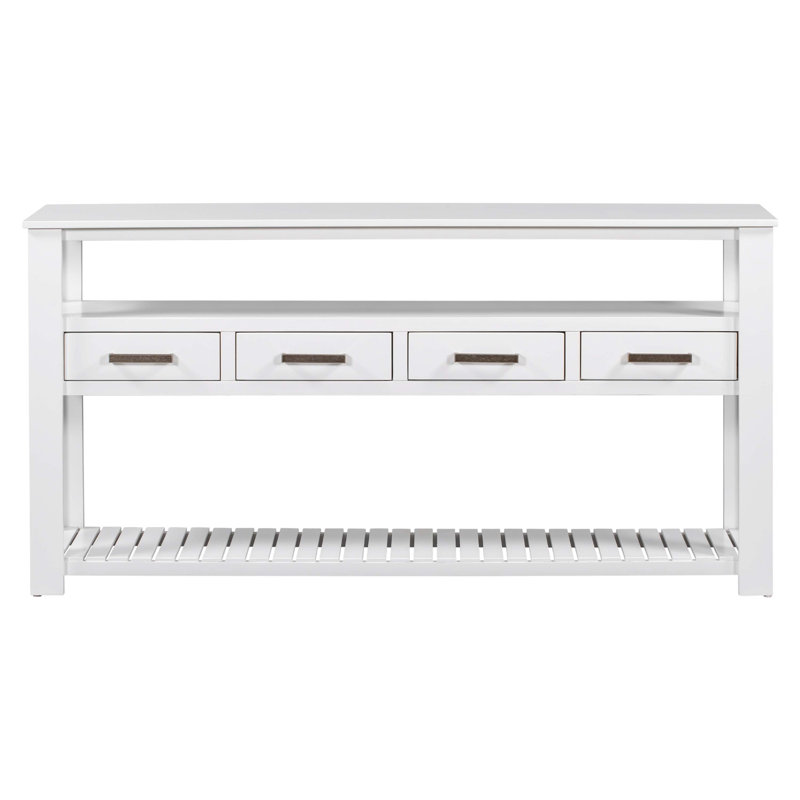 62.2" Console Table,entryway table,Sofa Table with three top drawers, White