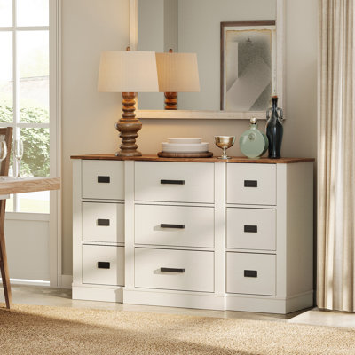 Commode de style campagne moderne en bois 52,5 "avec 9 tiroirs pour enfants Laziza