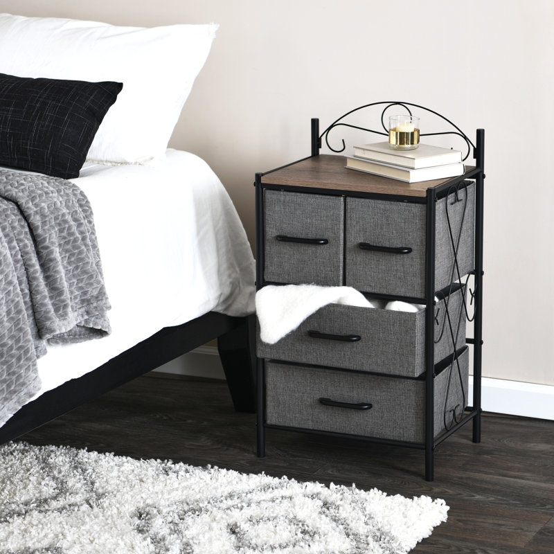 Brundrett Victoria Dresser Nightstand Storage Organizer with 4 Drawers Metal Frame and Scandinavian Top, Gray