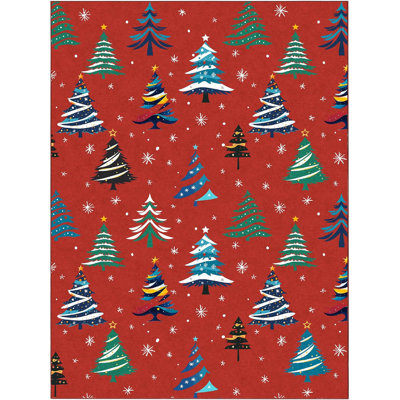 Runner Rug, Christmas Rugs with Xmas Tree Pattern for Holiday Decor, Non Slip Low Pile Washable Rug for Kitchen, Entryway, Living Room, Bedroom, Red