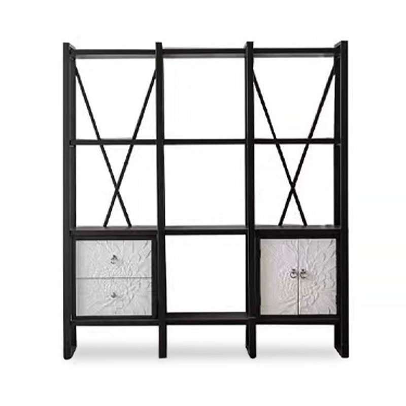 Wood and Metal Combination Bookshelf with Drawers