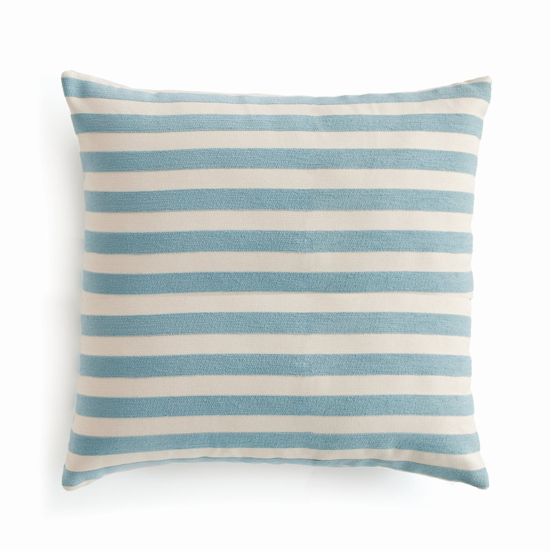 Striped Indoor/Outdoor Reversible Throw Pillow, Blue/Ecru, Square 24"