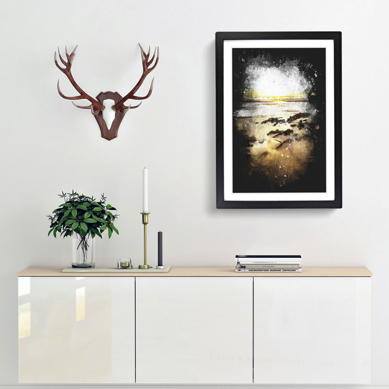 Sunrise at Tenby Beach in Wales - Framed Print, 63cm H x 45cm W x 2cm D, Black Framed
