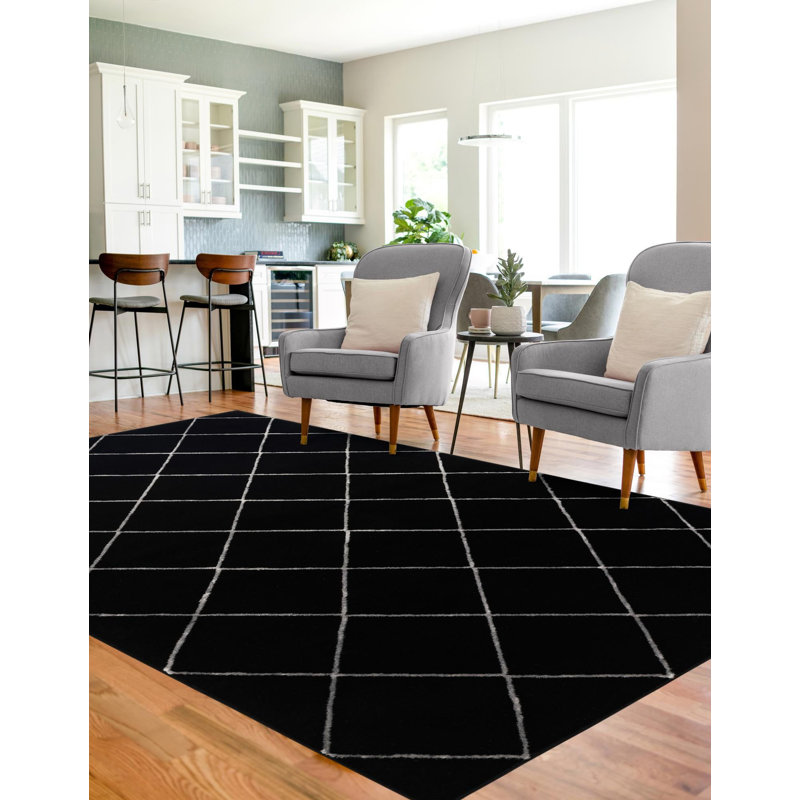 Tapis contemporain noir et argent Etowah, Rectangle 2 pi x 3 pi 1 po