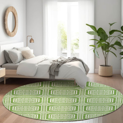 Machine Washable Indoor/Outdoor Christain ACN1454 Green Rug