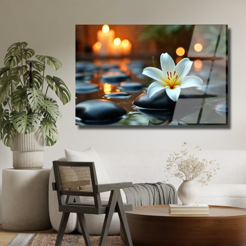 Art mural en verre trempé White Lily, 8" H x 12" W