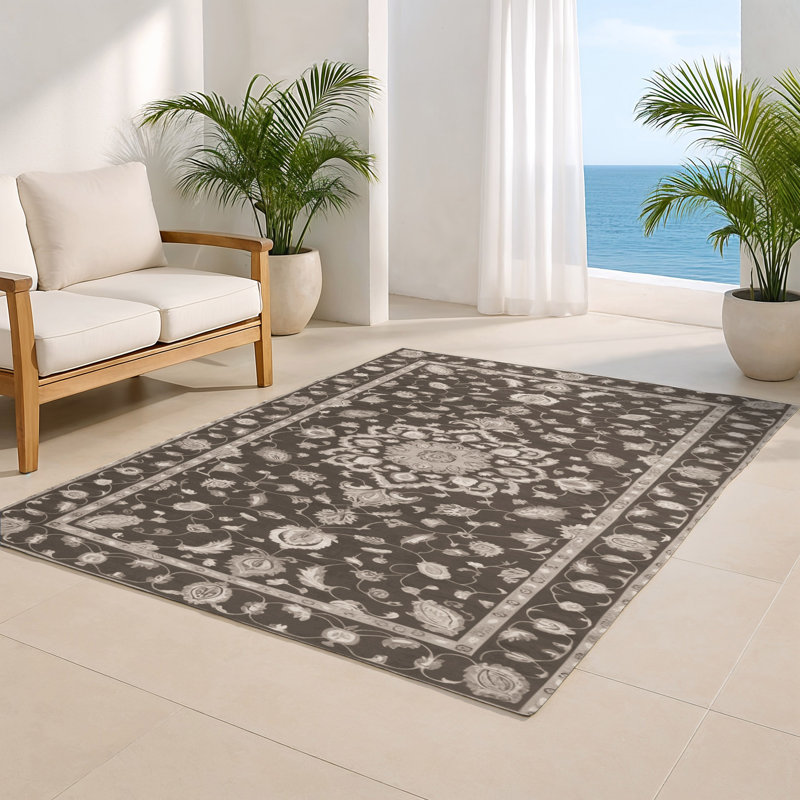 Tapis gris d'intérieur et d'extérieur Tabriz, Rectangulaire 8 pi x 10 pi
