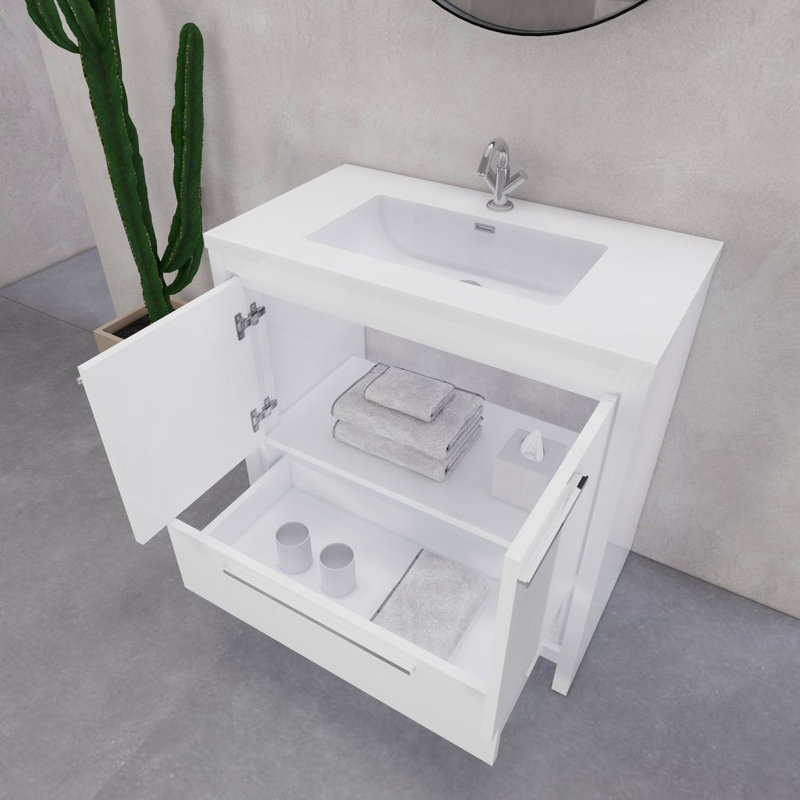 Ensemble de meuble-lavabo simple 35,5 ", Blanc lustré