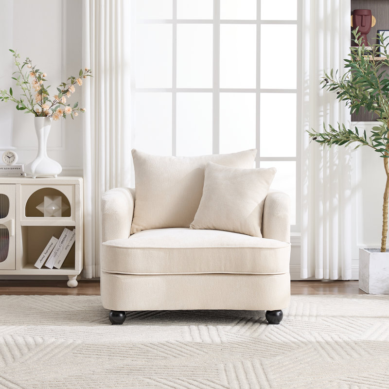40" Chenille Upholstered Sofa Chair With Solid Wood Legs, Beige