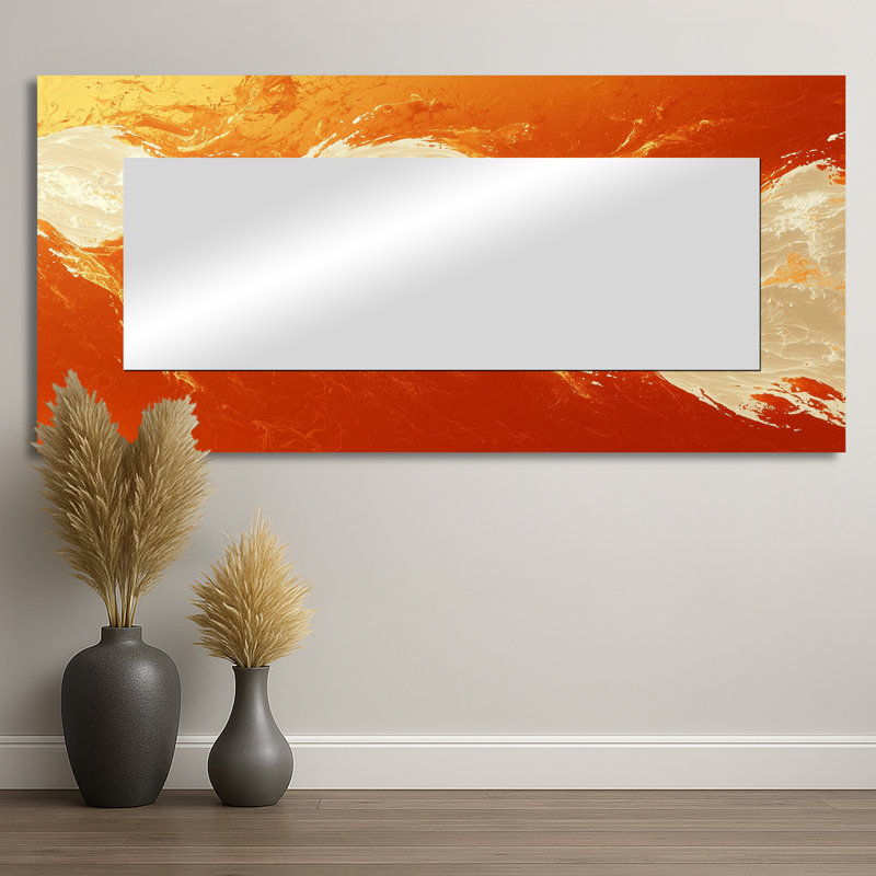 Fractal Frenzy Of Sunrise Paint II - Fractals Mirror Wall Decor - Printed On Metal, 28" x 60"