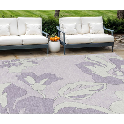 Tapis lavable intérieur / extérieur floral ivoire 10 pi x 14 pi