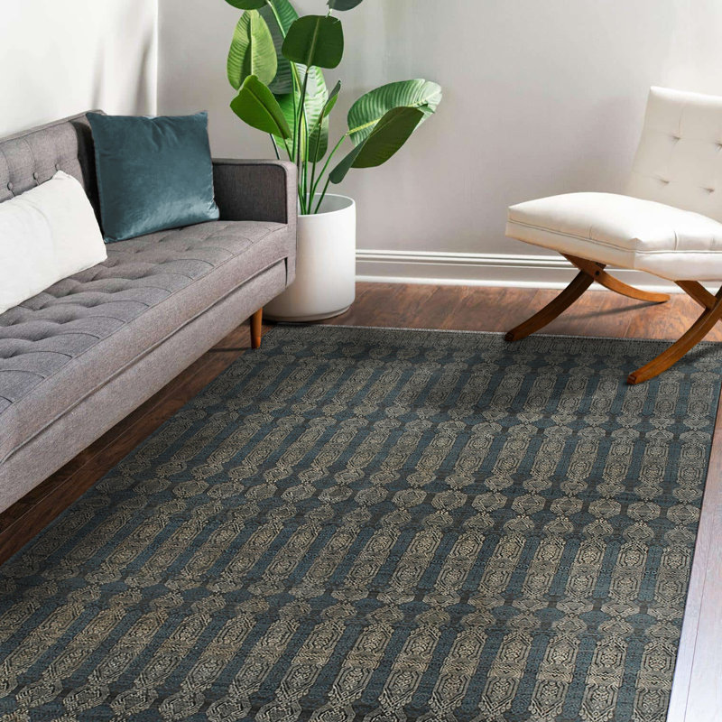 Tapis gris perle aztèque noué à la main 10 pi x 14 pi Pearl