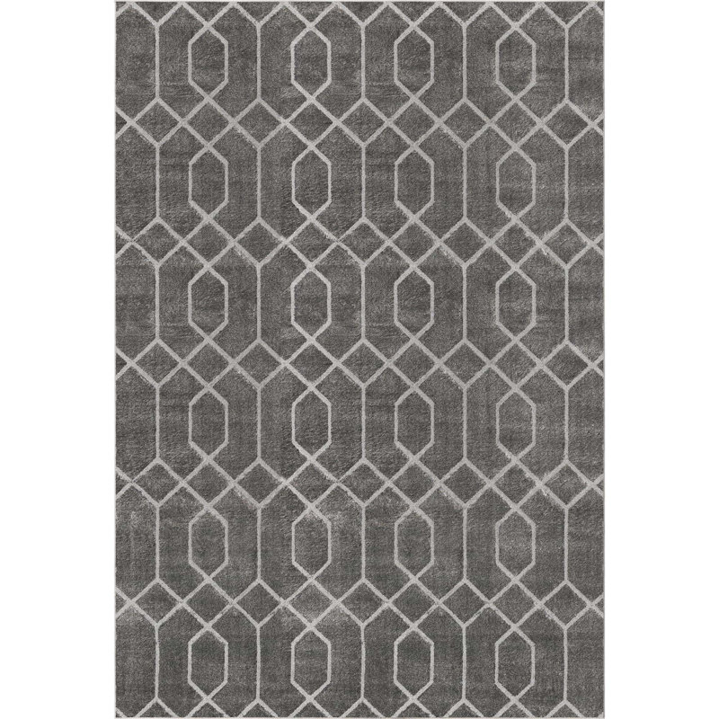 Tapis gris argenté à motif géométrique glam, Rectangle 6 pi 1 po x 9 pi